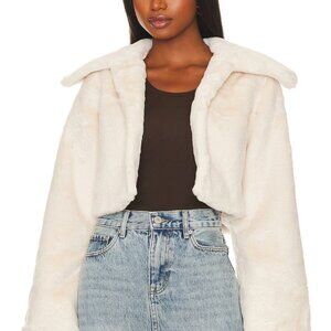 REVOLVE Camila Coelho Ivory Cropped Faux Fur Jacket